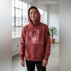 Coney Island Picnic Men's Large Graphic Hoodie unisex burgundy peace yin yang